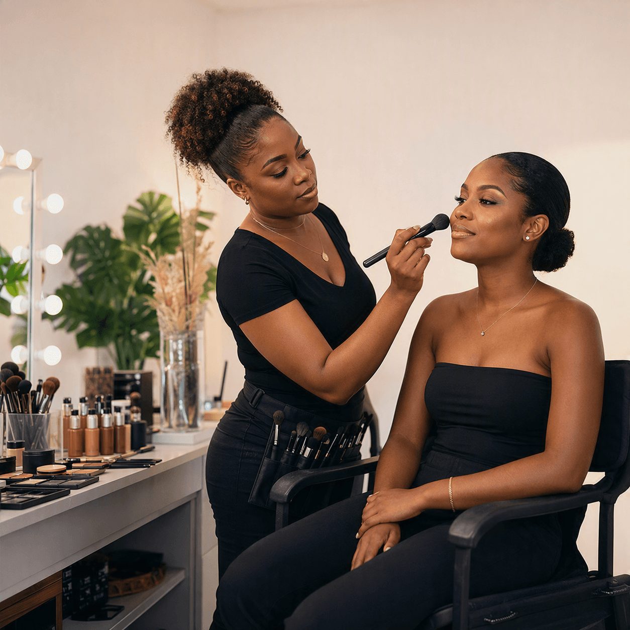 Makeup artist applying a look