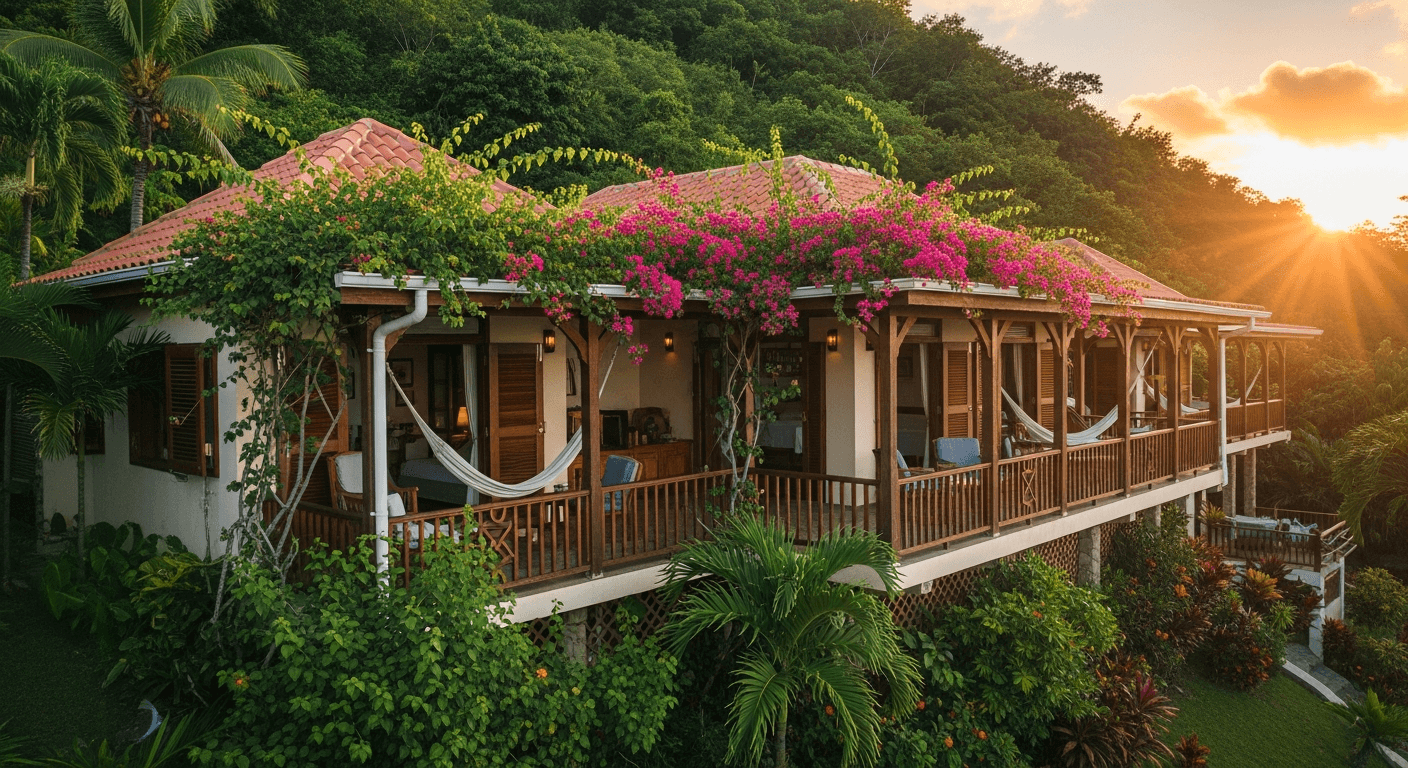 Sample Oasis Hill guest house exterior nestled in tropical hills